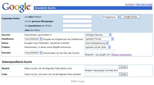 Erweitere Suche
